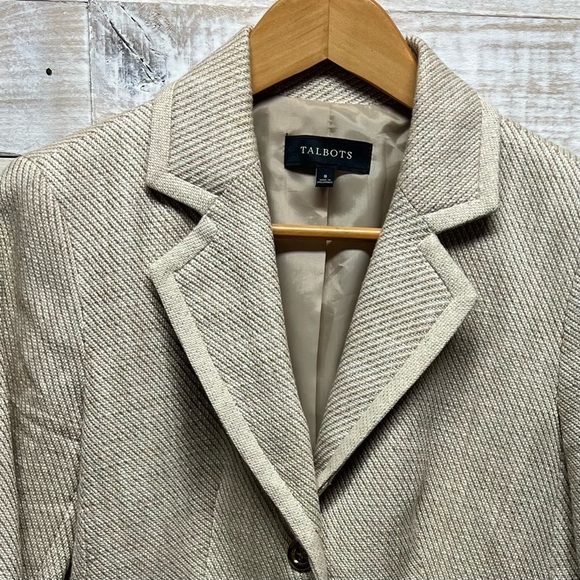 Talbots Cotton Textured Single Breasted Blazer Jacket Women Size 8 Beige Pockets - Picture 2 of 12